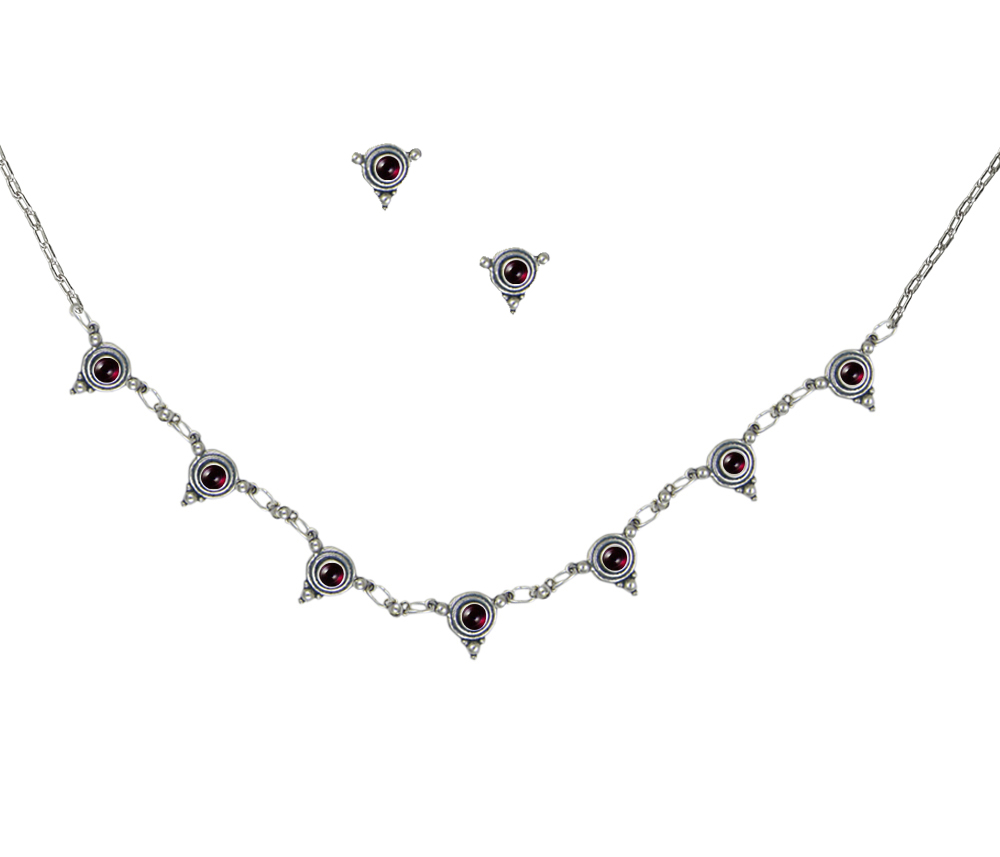 Sterling Silver Necklace Earrings Set With Garnet
